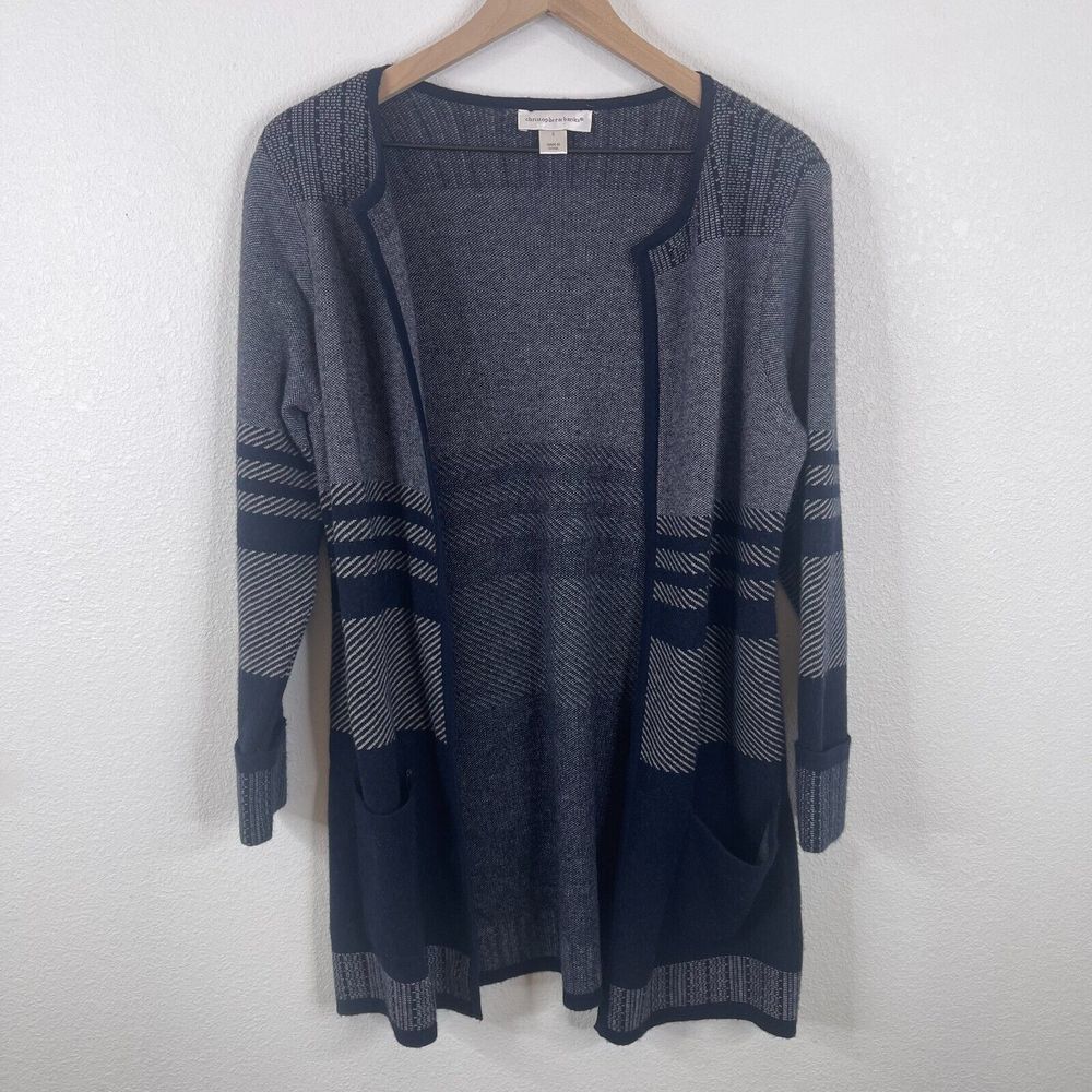 Christopher & Banks Womens Wool‎ Blend Cardigan Sweater Size S Blue Colorblock